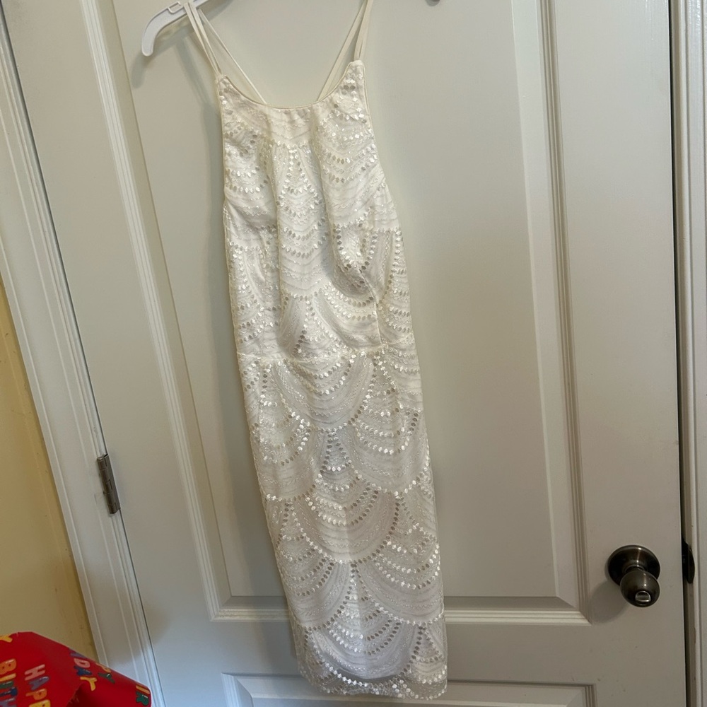 Lulus Darling Deco White Scalloped Sequin Backless Mini Dress- NWT - Picture 3 of 10